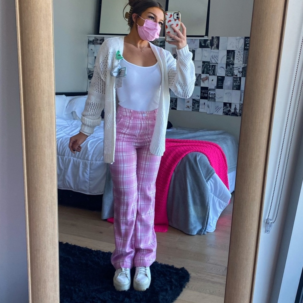 Princess Polly Pink Plaid Straight Leg Pants - Picture 2 of 6